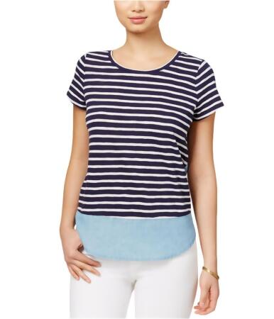 Maison Jules Womens Stripped Chambray Embellished T-Shirt - M