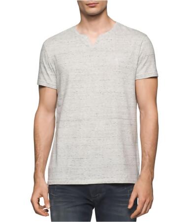 Calvin Klein Mens Heathered Striped Embellished T-Shirt - L