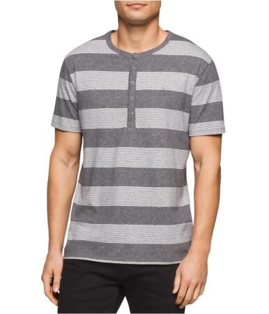 Calvin Klein Mens Striped Heathered Henley Shirt - L