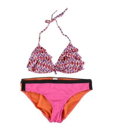 Kenneth Cole Womens Tiered Triangle Color Blocked 2 Piece Bikini - M