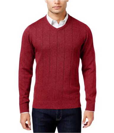 John Ashford Mens V-Neck Striped-Texture Knit Sweater - M
