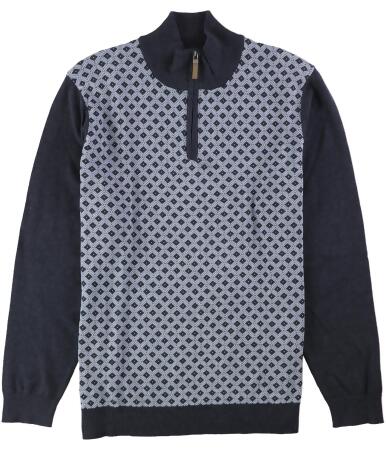 Tasso Elba Mens Patterned Quarter Zip Knit Sweater - M