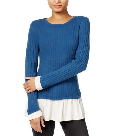 Kensie Womens Ruffled Contrast Pullover Sweater - M