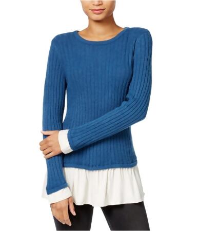 Kensie Womens Ruffled Contrast Pullover Sweater - XS