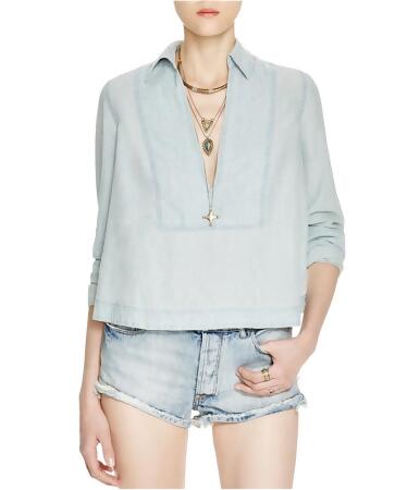 Free People Womens Light Wash Denim Pullover Blouse - XS