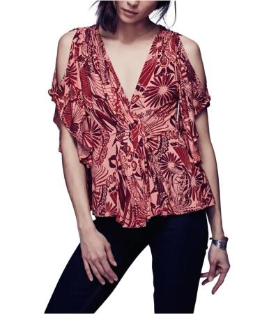 Free People Womens Amour Abstract Pullover Blouse - L