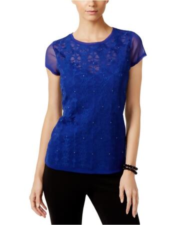 I-n-c Womens Embroidered Mesh Embellished T-Shirt - L