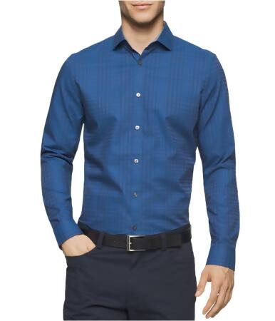 Calvin Klein Mens Shadow Plaid Button Up Shirt - 2XL