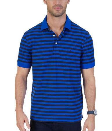 Nautica Mens Striped Performance Deck Rugby Polo Shirt - S