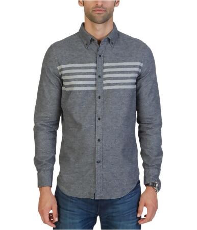 Nautica Mens Long Sleeve Stripe Button Up Shirt - L