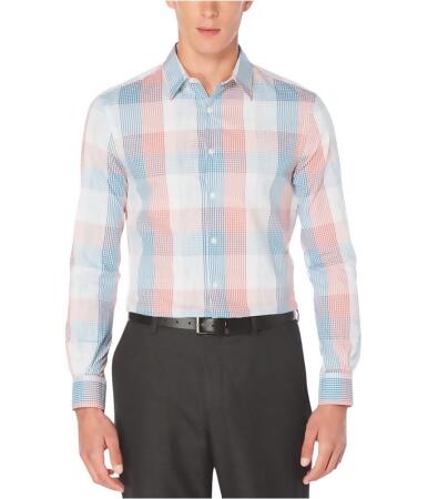 Perry Ellis Mens Space Dyed Plaid Button Up Shirt - S