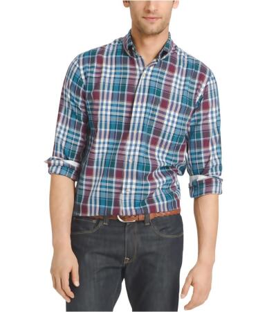 Izod Mens Easy Care Plaid Button Up Shirt - S