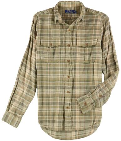 Ralph Lauren Mens Plaid Linen Button Up Shirt - XS