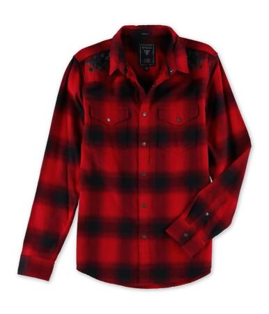 Guess Mens Plaid Button Up Shirt - S