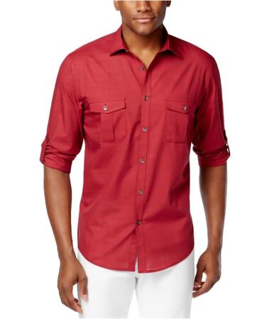 Alfani Mens Solid Button Up Shirt - LT