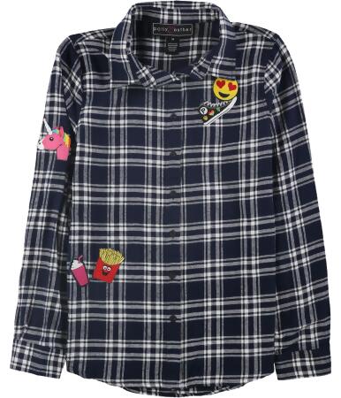 Polly Esther Womens Plaid Fleece Button Up Shirt - S