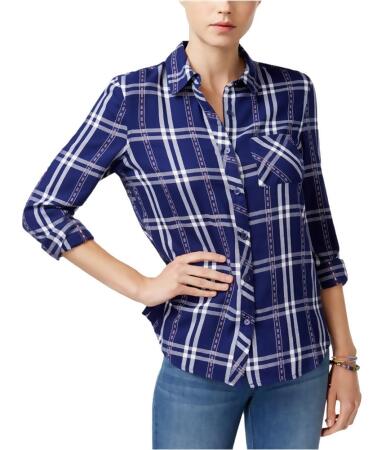 Confess Womens Contrast Plaid Button Up Shirt - S