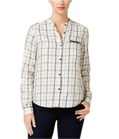 Calvin Klein Womens Plaid Zip Button Up Shirt - S