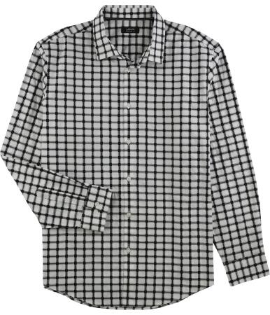 Alfani Mens Textured Checkered Button Up Shirt - L