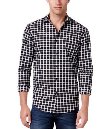 Alfani Mens Textured Checkered Button Up Shirt - M