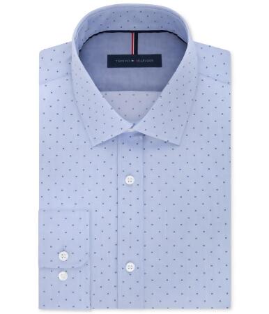 Tommy Hilfiger Mens Blue Cloud Button Up Dress Shirt - 17 1/2
