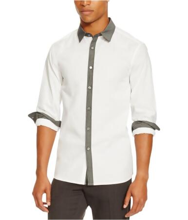 Kenneth Cole Mens Contrast-Trim Button Up Shirt - L