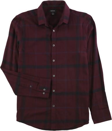 Alfani Mens Brushed Plaid Button Up Shirt - S