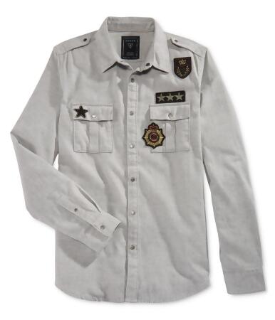 Guess Mens Layne Twill Military Button Up Shirt - L