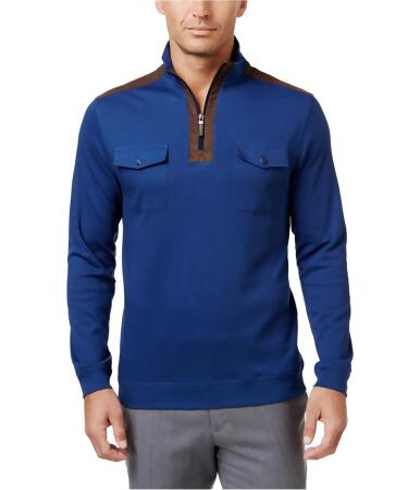 Tasso Elba Mens Faux Suede Trim Knit Sweater - L