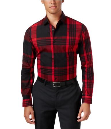 Alfani Mens Blocked Plaid Button Up Shirt - L