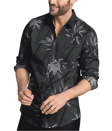 I-n-c Mens Geometric Foliage Button Up Shirt - L