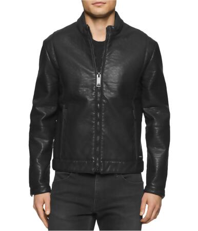 Calvin Klein Mens Faux-Leather Aviator Jacket - 2XL
