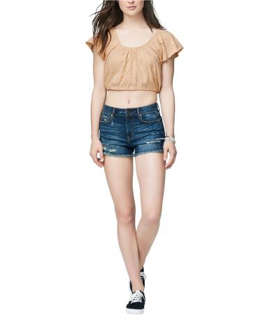 Aeropostale Womens Embroidered Crop Basic T-Shirt - S