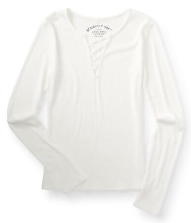 Aeropostale Womens Seriously Soft Lace-Up Basic T-Shirt - M