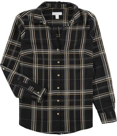 Charter Club Womens Golden Plaid Button Up Shirt - PP