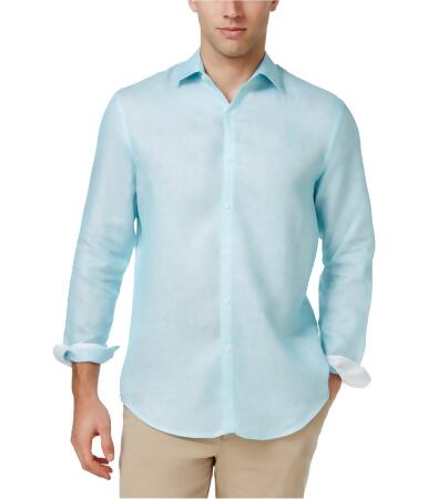 Tasso Elba Mens Textured Linen Button Up Shirt - L