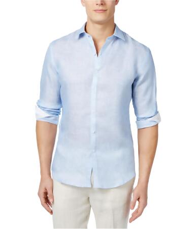 Tasso Elba Mens Textured Linen Button Up Shirt - S