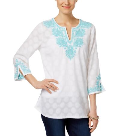 Charter Club Womens Embroidered Tunic Blouse - L