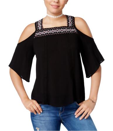 Crave Fame Womens Embroidered Cold-Shoulder Pullover Blouse - XS