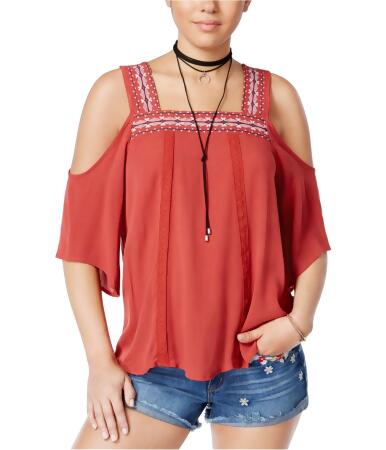 Crave Fame Womens Embroidered Cold-Shoulder Pullover Blouse - L