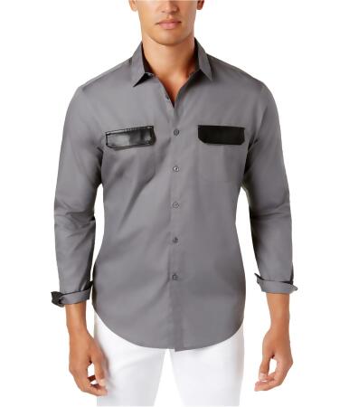 I-n-c Mens Faux Leather Trim Button Up Shirt - XL