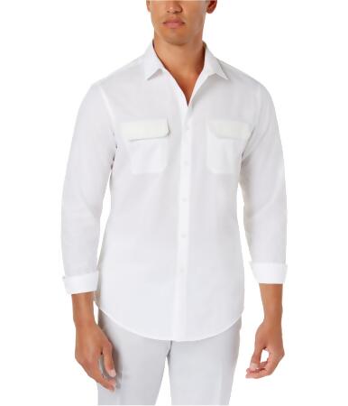 I-n-c Mens Faux Leather Trim Button Up Shirt - 2XL