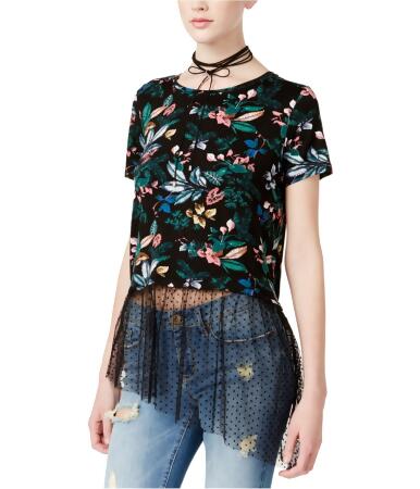 One Hart Womens Printed Tulle Hem Basic T-Shirt - M