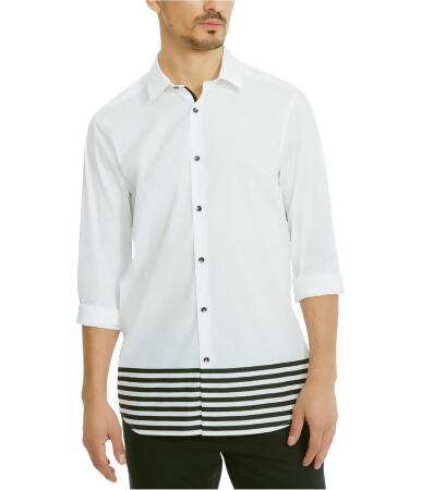 Kenneth Cole Mens Striped Hem Button Up Shirt - S