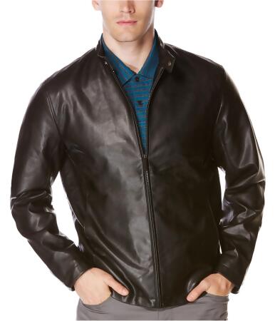 Perry Ellis Mens Snap Tab Faux-Leather Jacket - S