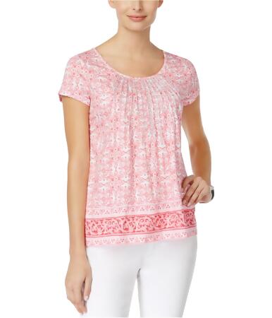 Charter Club Womens Pleated Printed Basic T-Shirt - M