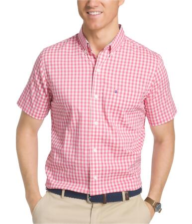 Izod Mens Poplin Check Button Up Shirt - S