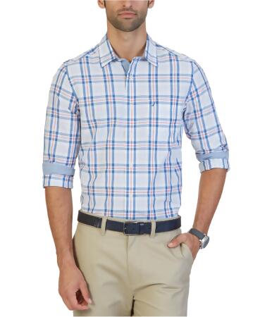 Nautica Mens Delft Plaid Button Up Shirt - M