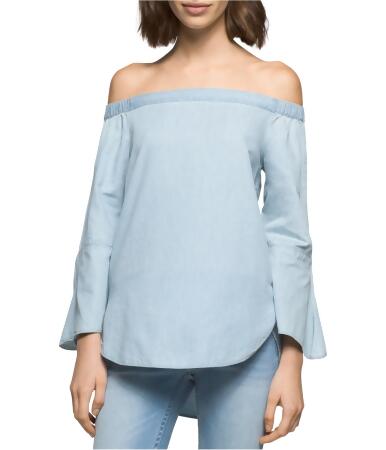 Calvin Klein Womens Denim Knit Blouse - L