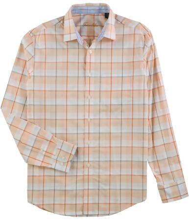 Tasso Elba Mens Orange Cream Button Up Shirt - M